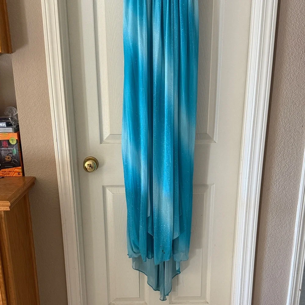 Jodi Kristopher Turquoise Beaded Halter Prom Gown - Picture 2 of 7